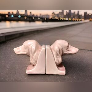 Rare Vintage Pair Of Shawnee USA  Pottery Dog Head Bookends Peach
